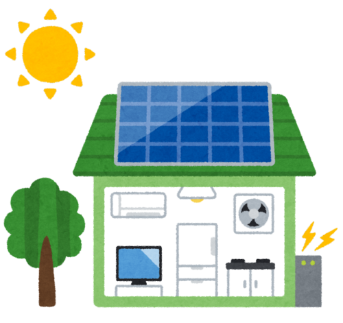 ソーラーパネルを使って太陽光発電や蓄電をしているZEH住宅