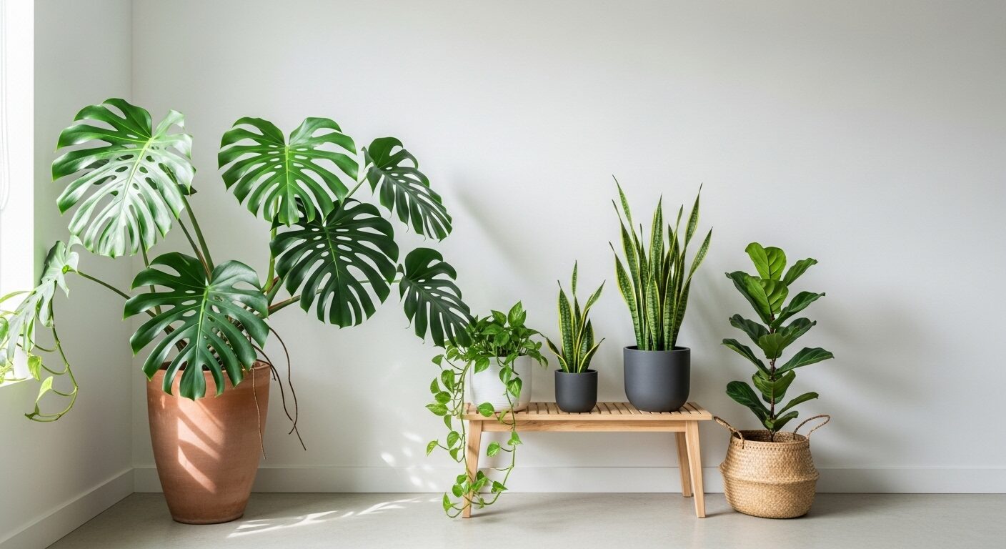 白い壁と観葉植物