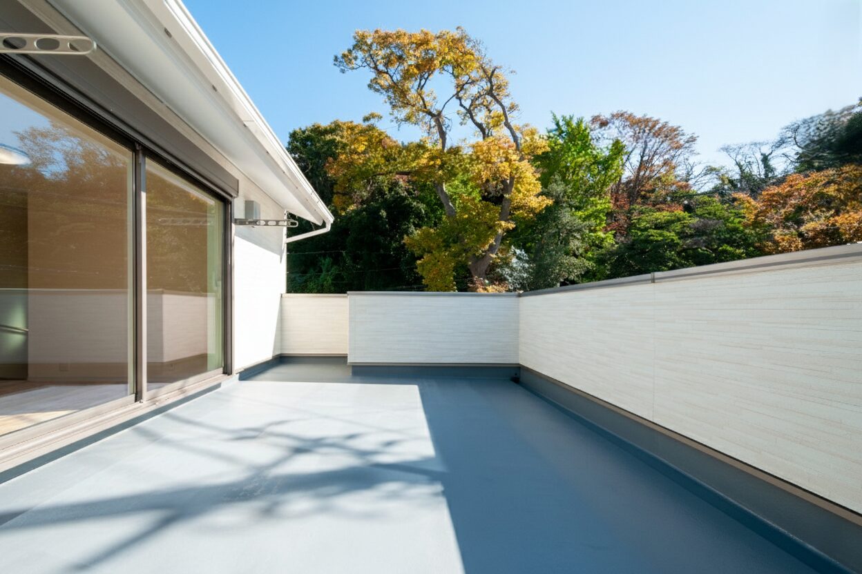 リビングとウッドデッキバルコニーがフラットに繋がる開放的な大開口窓