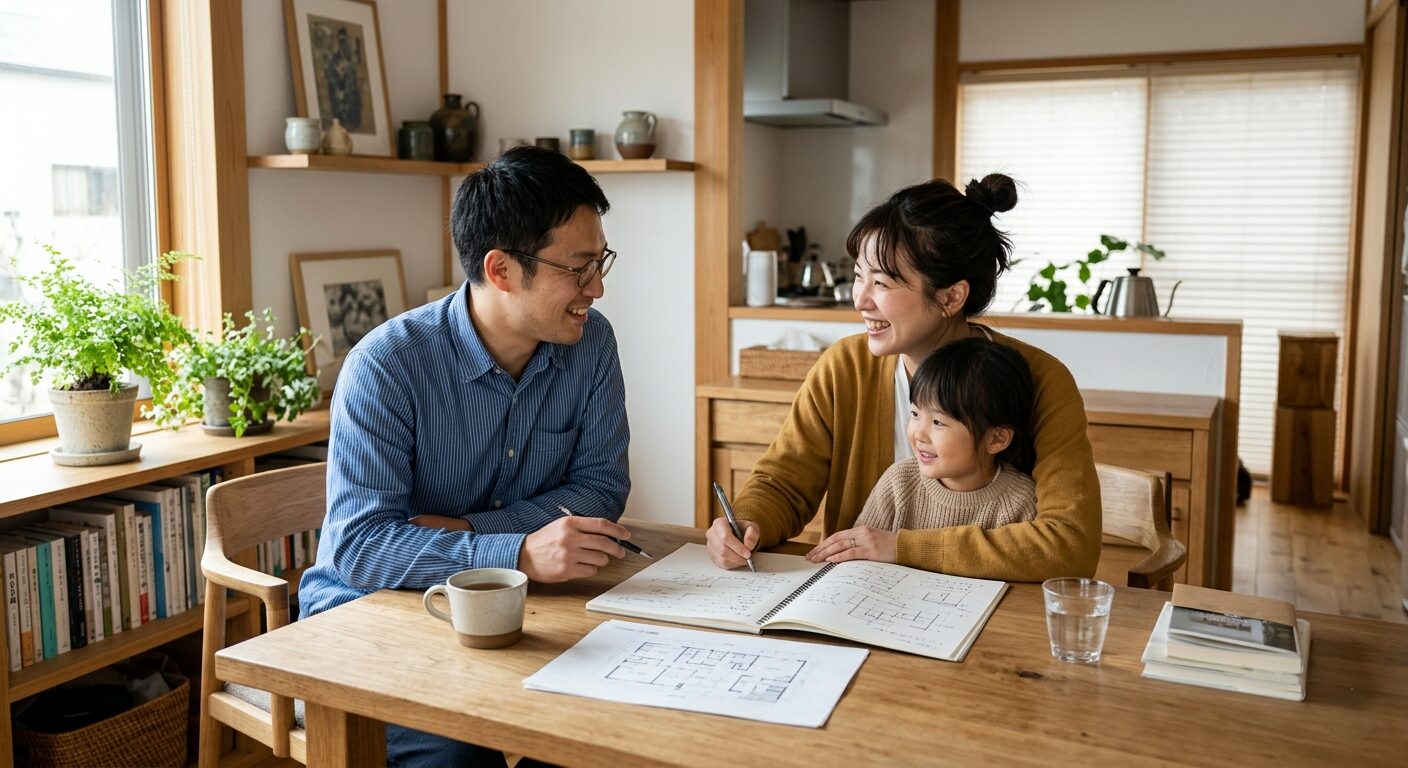 家族で理想の暮らしをノートに書き出す様子