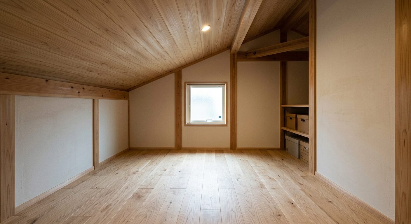 天井高1.4m以下・約4.5畳の小屋裏収納スペース｜容積率緩和規定を活用した日本の賢い収納設計