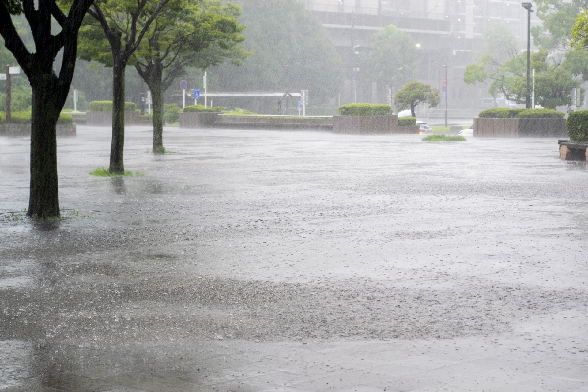 激しい雨の降る街
