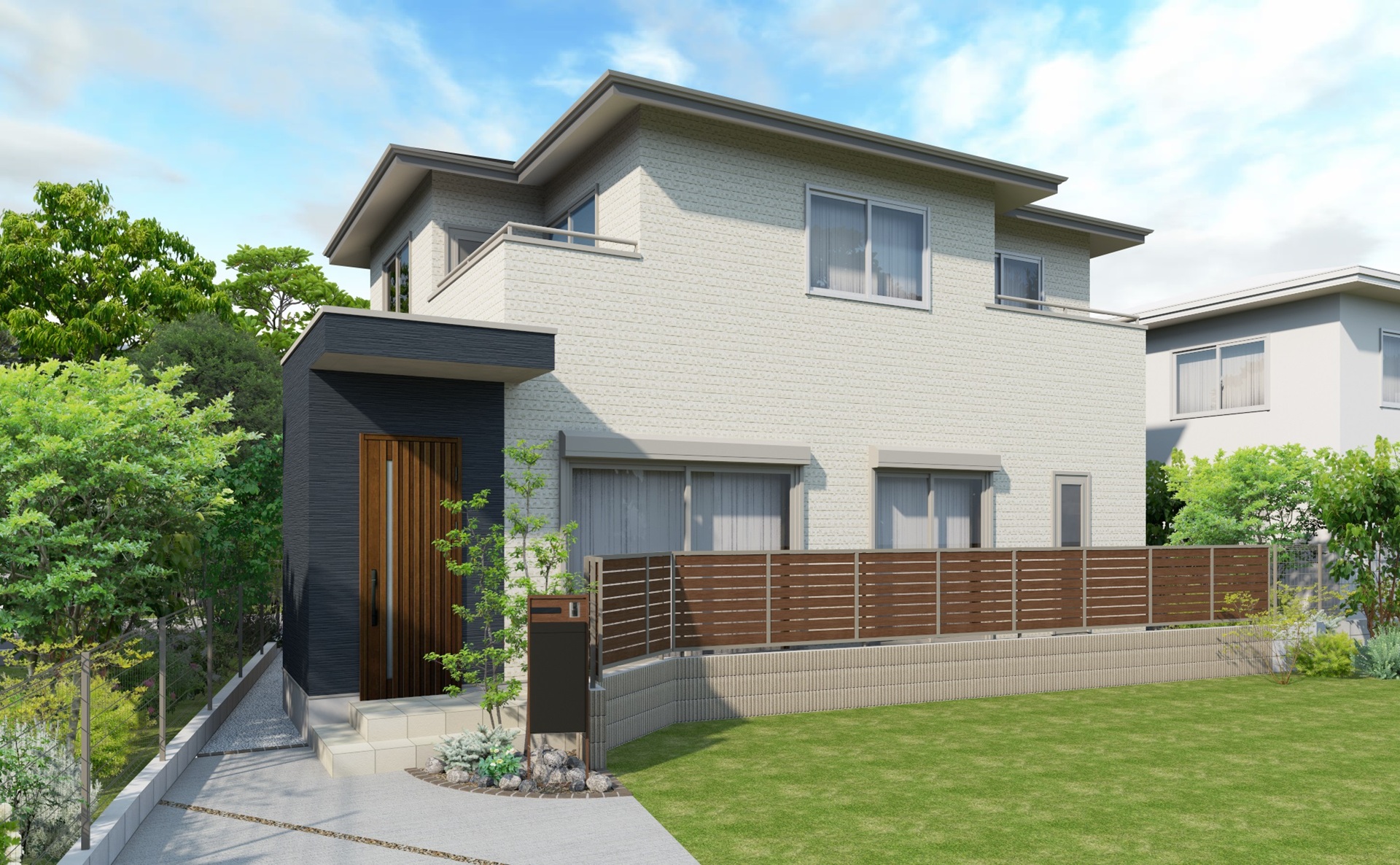 旗竿地の2階建て建物の外観