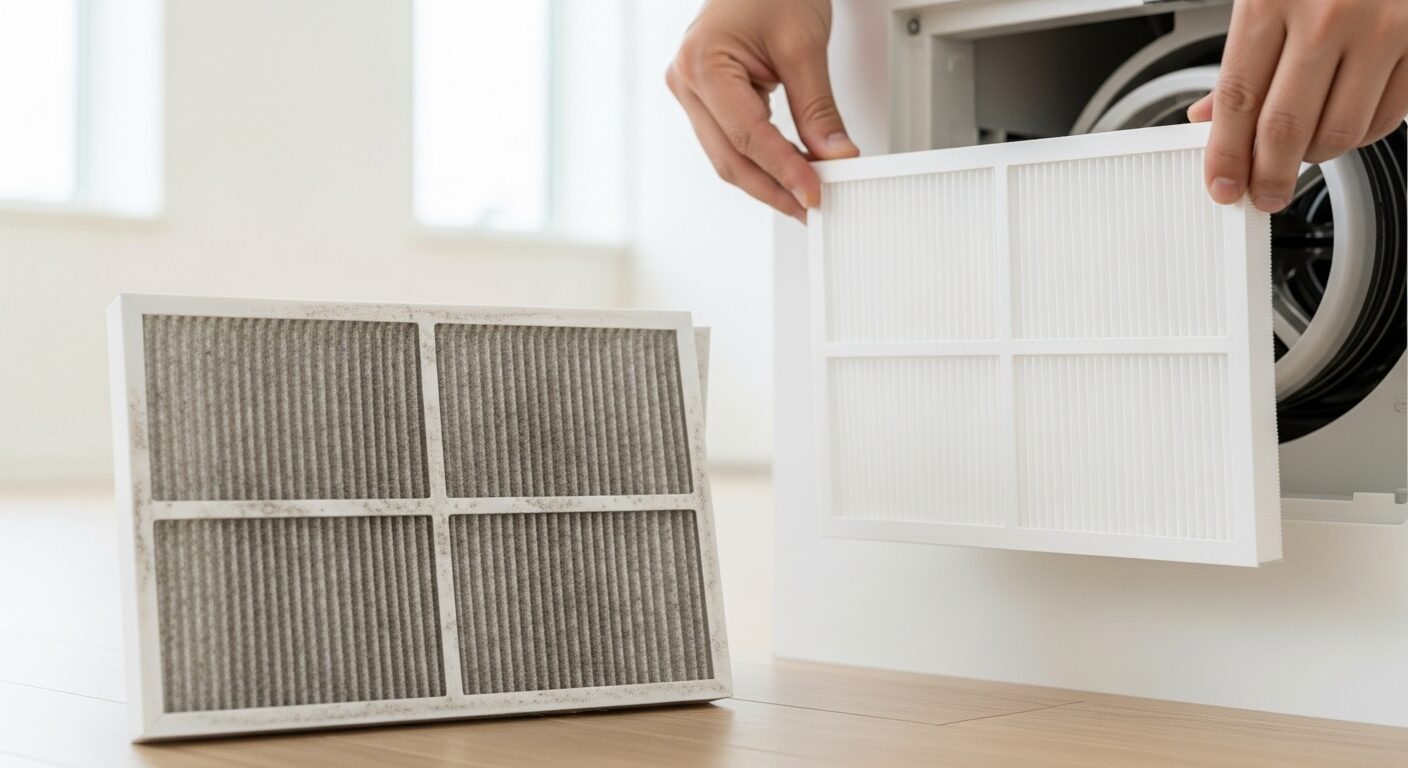 高性能な換気システムの清潔なフィルター。外気のホコリや排気ガスをブロックし、室内の空気をきれいに保っている。