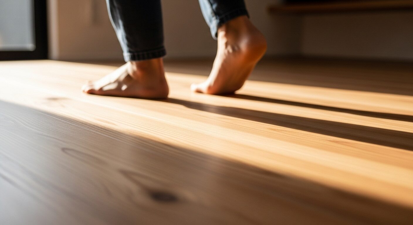 杉材のメリットである素足の心地よさ。無垢フローリングの上を歩くことで感じる温もりと快適さ