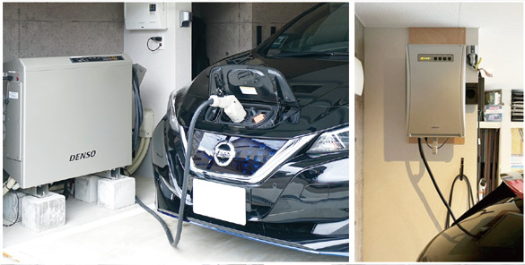 蓄電池システムやV2Hの機器、EVに給電している写真