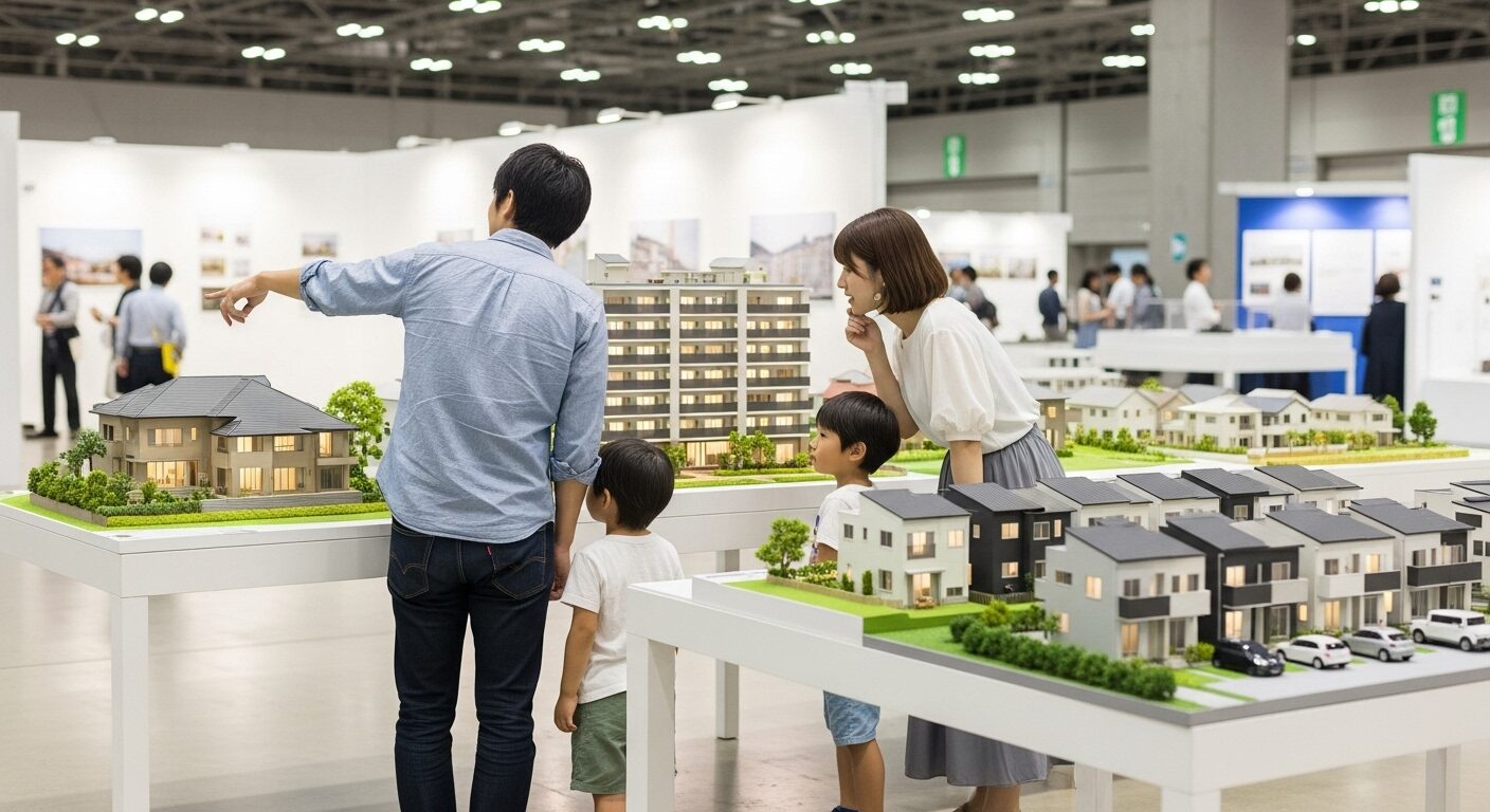戸建てやマンション、テラスハウスなど多様な選択肢を比較検討する家族