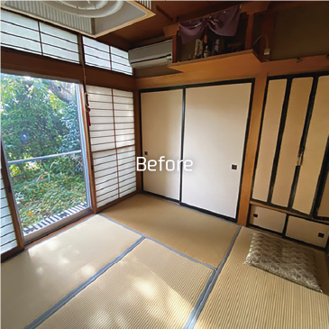 リノベーション前の和室の様子。畳が敷かれ、障子や襖がある伝統的な空間。