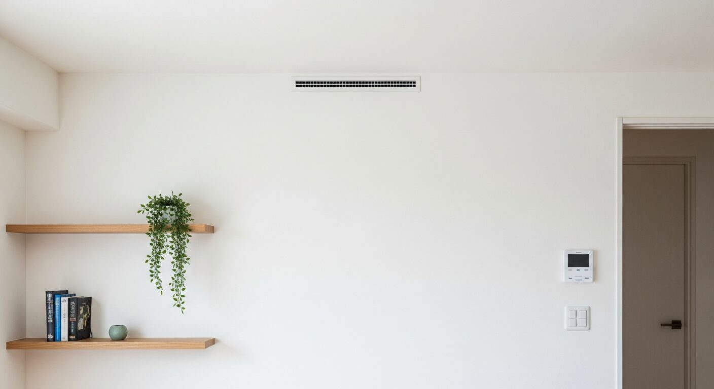 室内機がなくスッキリとしたデザインの全館空調システム導入住宅のリビング