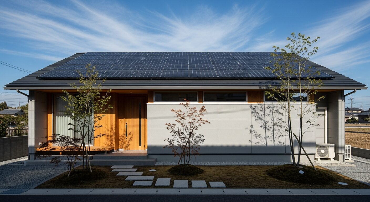 太陽光発電システムを搭載した高気密・高断熱なZEH住宅の外観