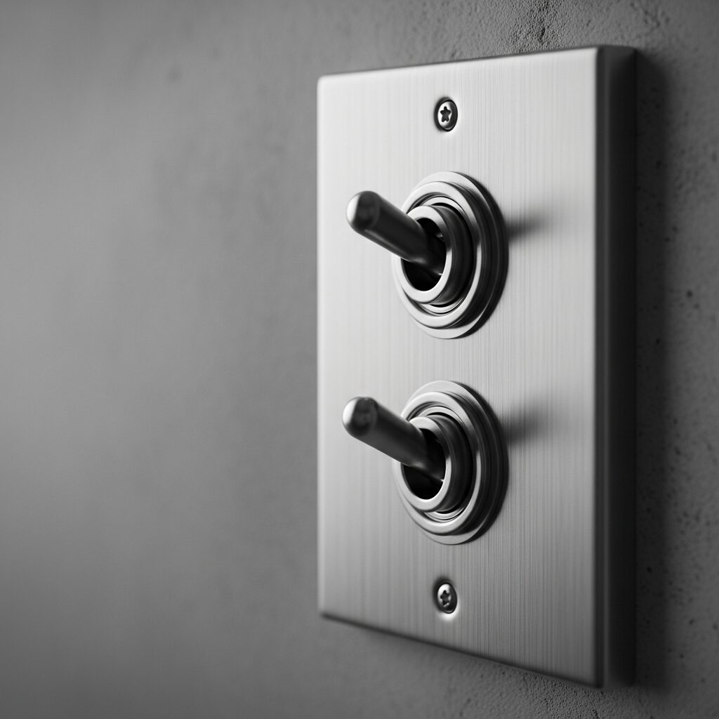 コンクリートの壁に設置されたインダストリアルな金属製トグルスイッチ