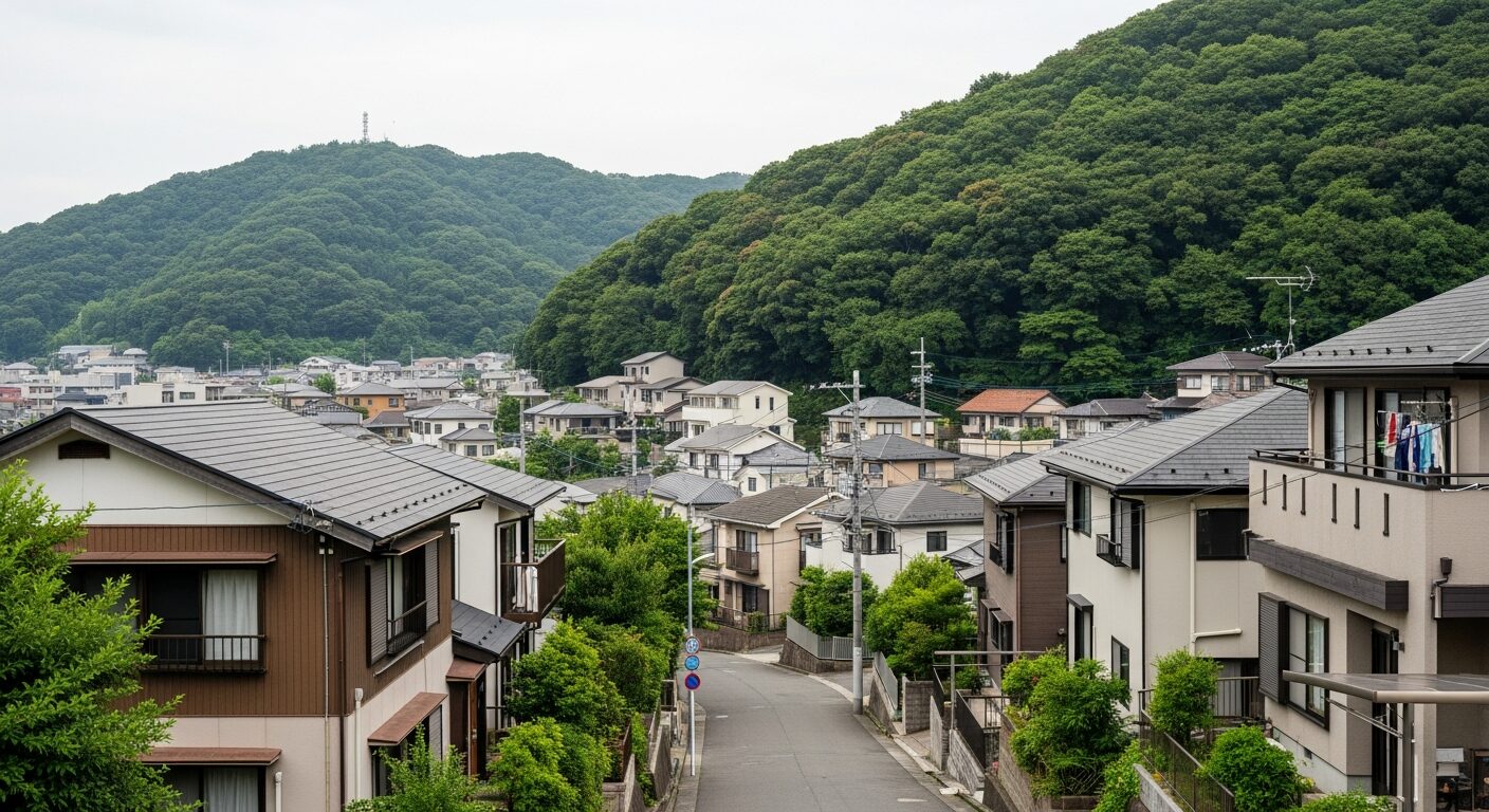 横浜市金沢区特有の谷戸地形に広がる、緑豊かな住宅街の風景