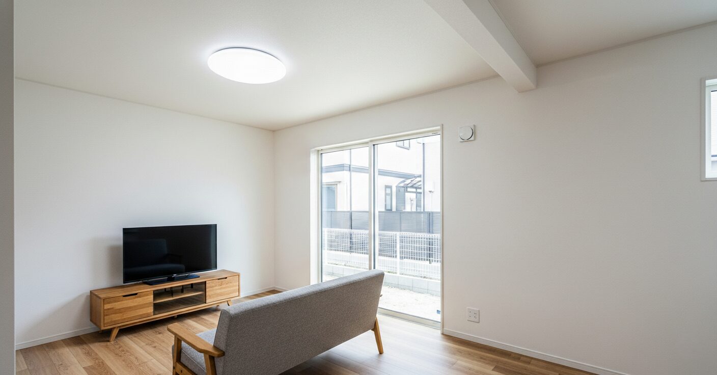 家具の配置がしやすく、すぐに生活が始められる一般的な建売住宅のリビングダイニング