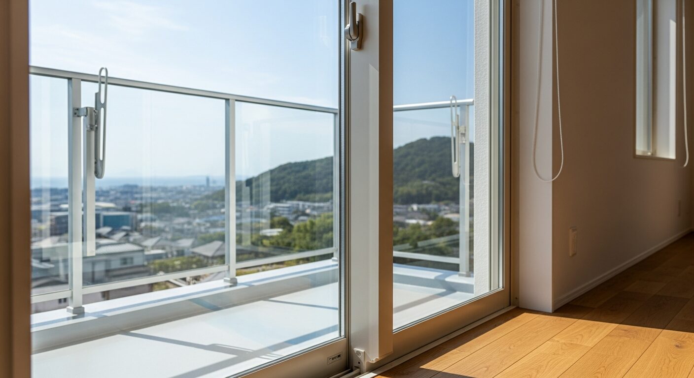 金沢区の景色を一望できる、断熱性に優れた大開口の窓がある2階リビング。