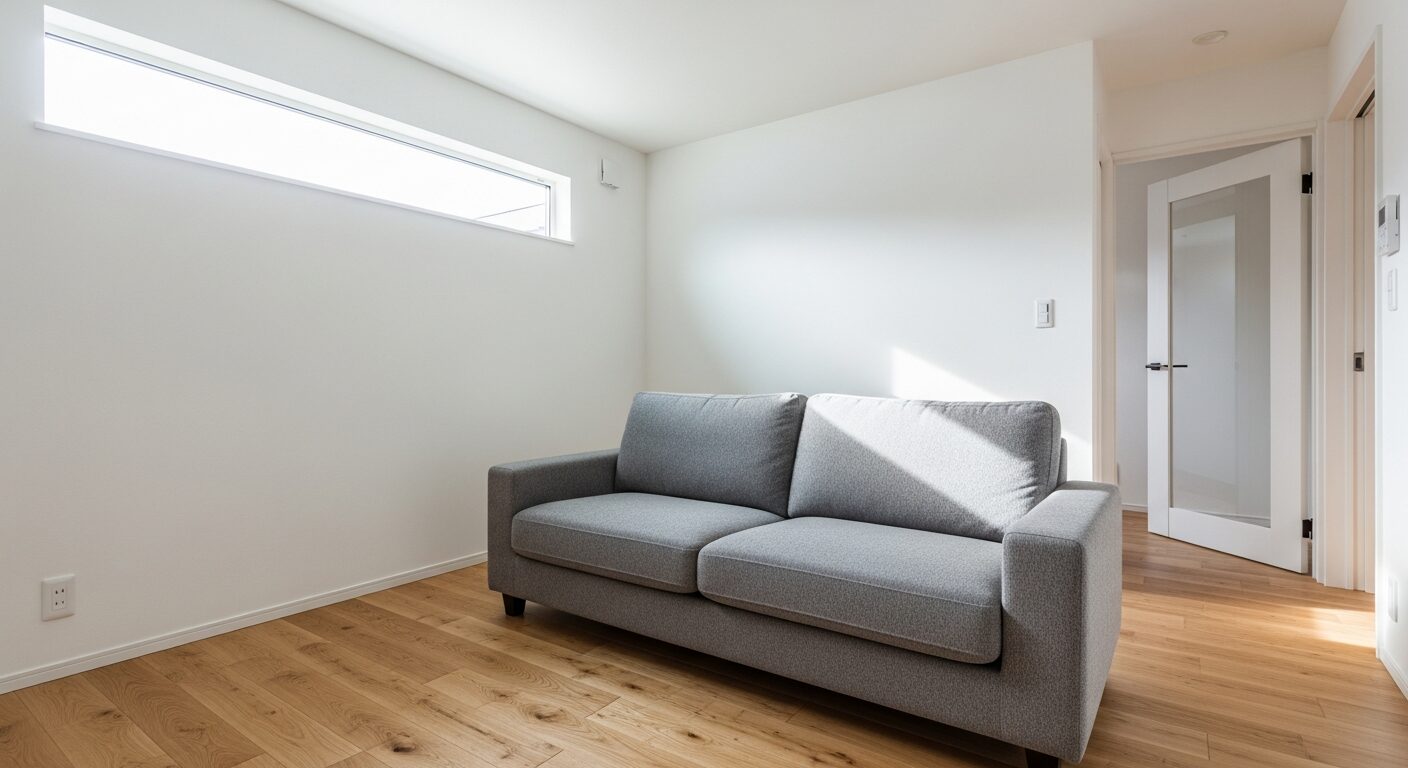 北側道路の土地でも、高い位置に設けた窓（高窓）から柔らかな光が差し込む明るい2階リビング。