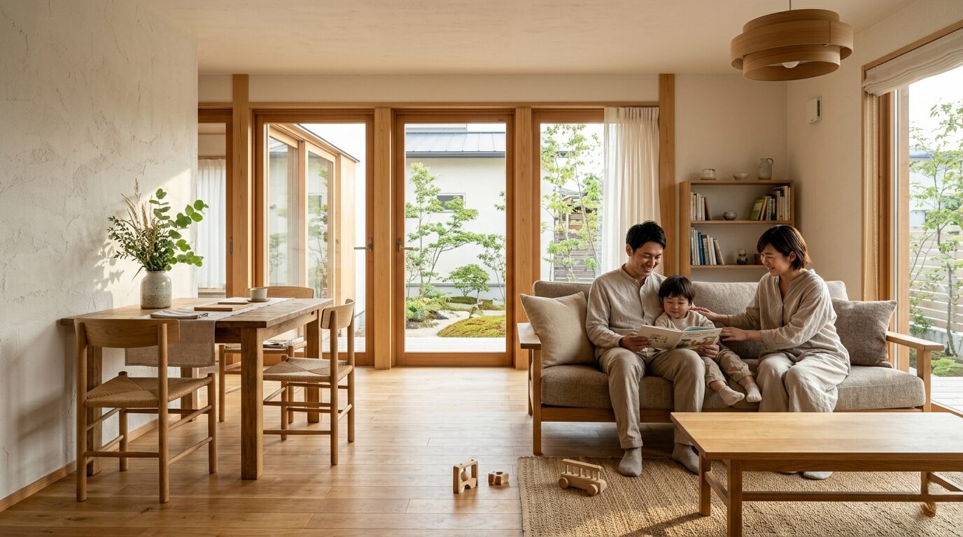 性能と自然素材が調和した、家族で穏やかに過ごす日本の住宅の日常