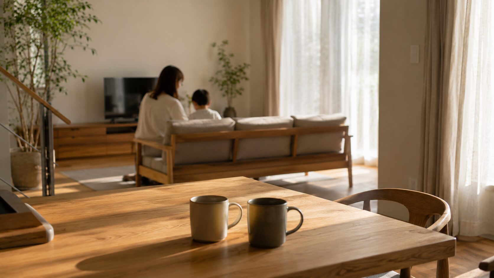 見積もりや契約の不安を解消した後に迎える明るく穏やかな日本のリビングダイニングの暮らしの画像
