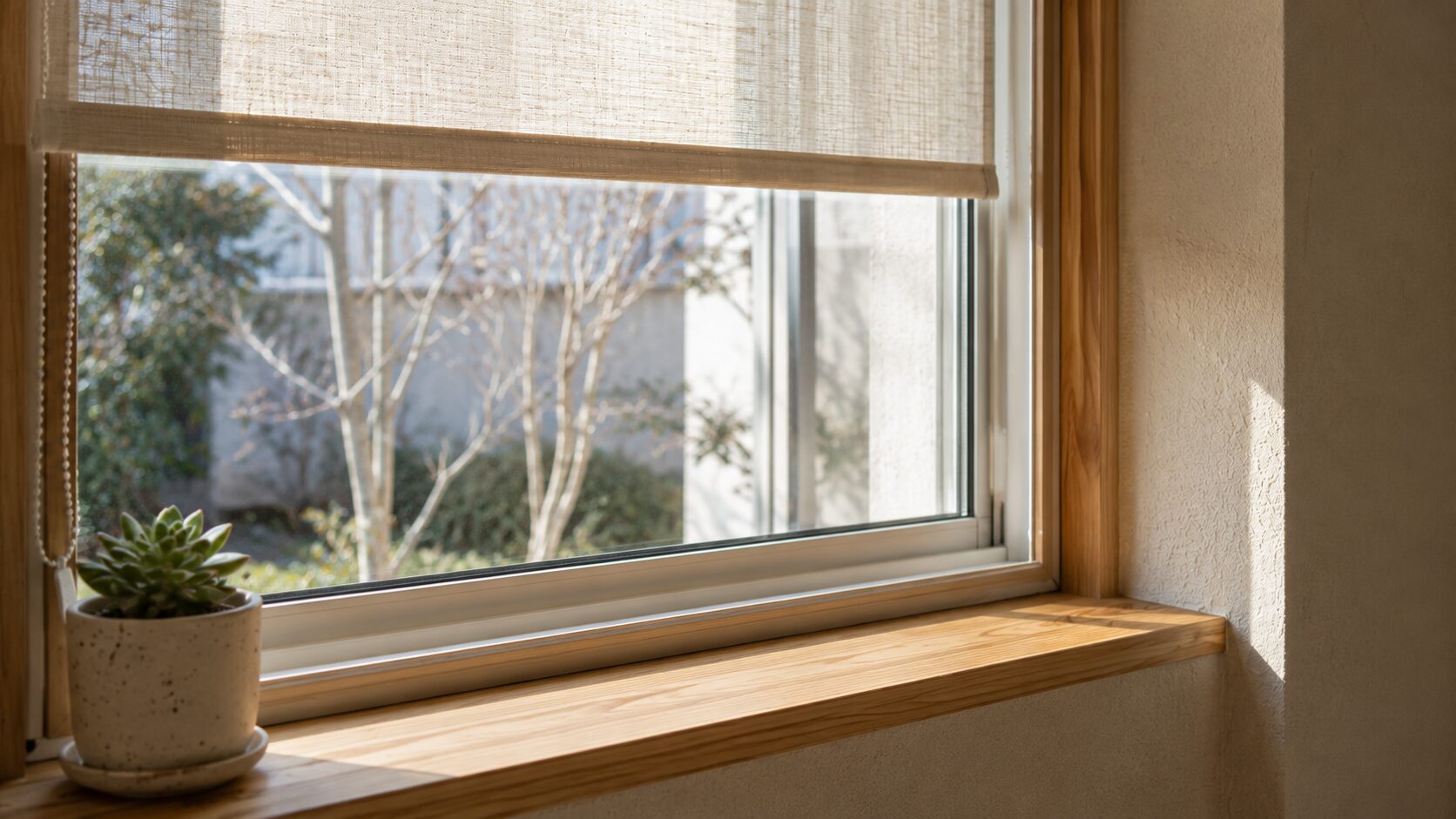 気密・断熱施工が丁寧に行われ、冬でも結露の全くないクリーンで乾いた高断熱住宅の窓辺